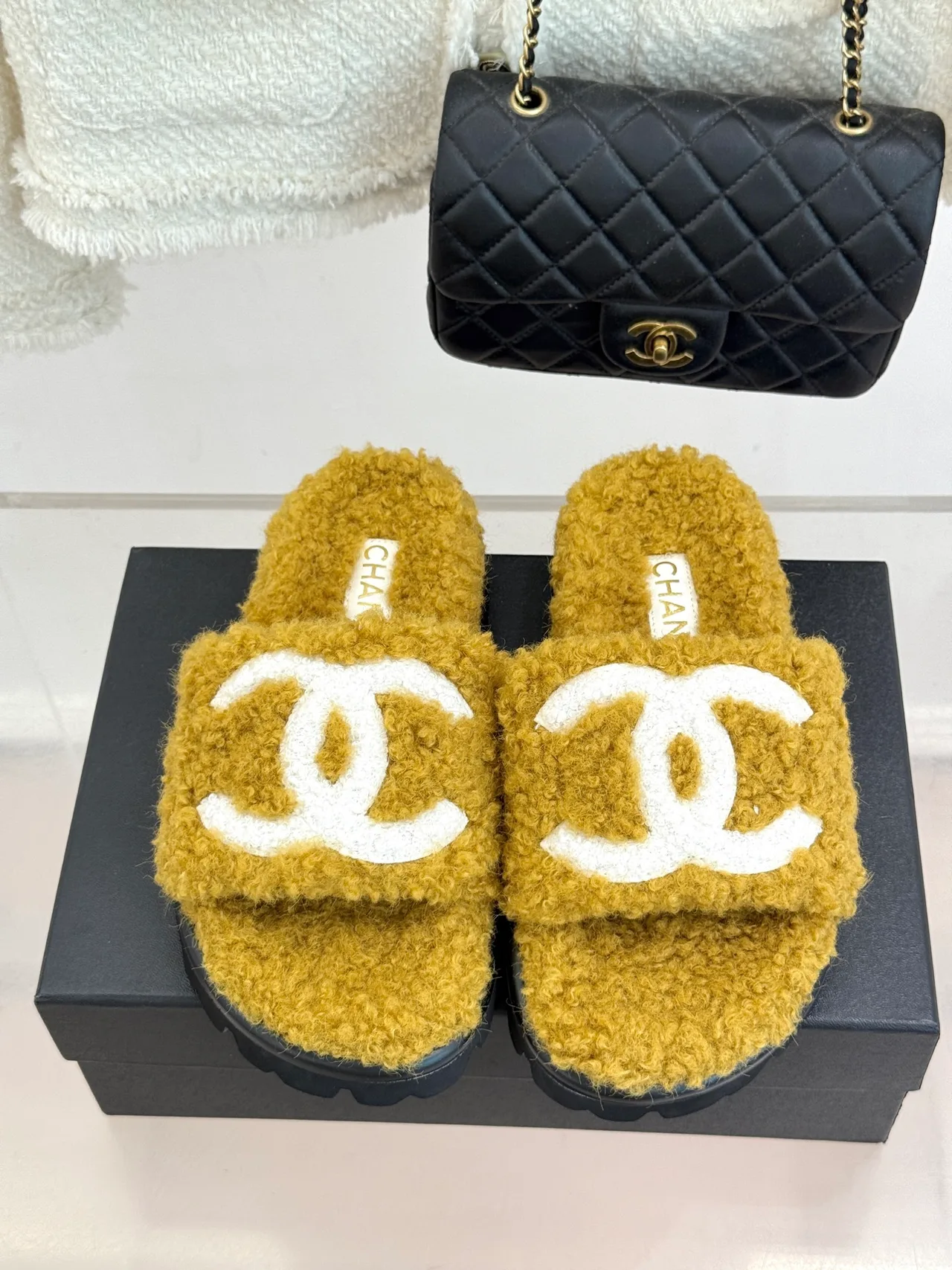 Chanel Denim Slippers in Yellow · view 1