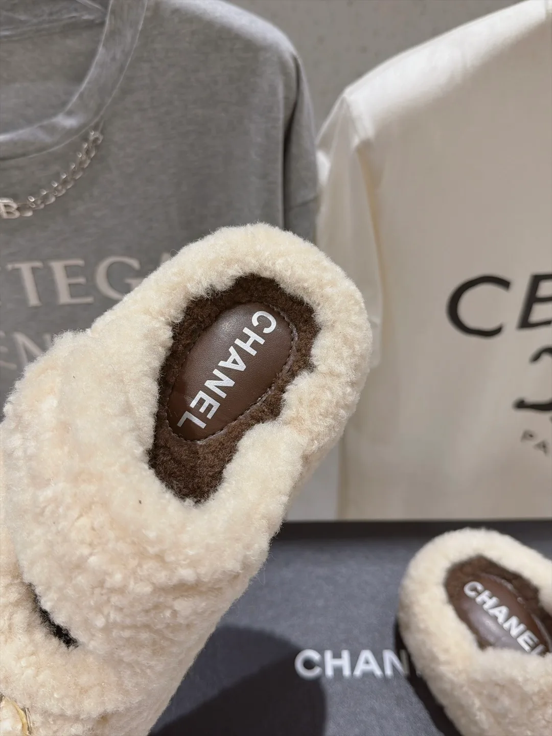 Chanel Smooth Slippers in Cream · view 6