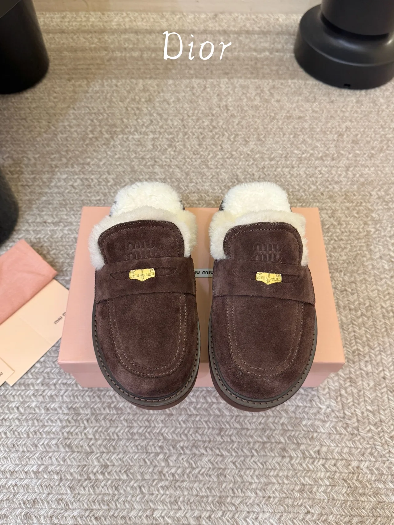 Dior Suede Suede-Look Round-Toe Lined Mules in Brown · view 1