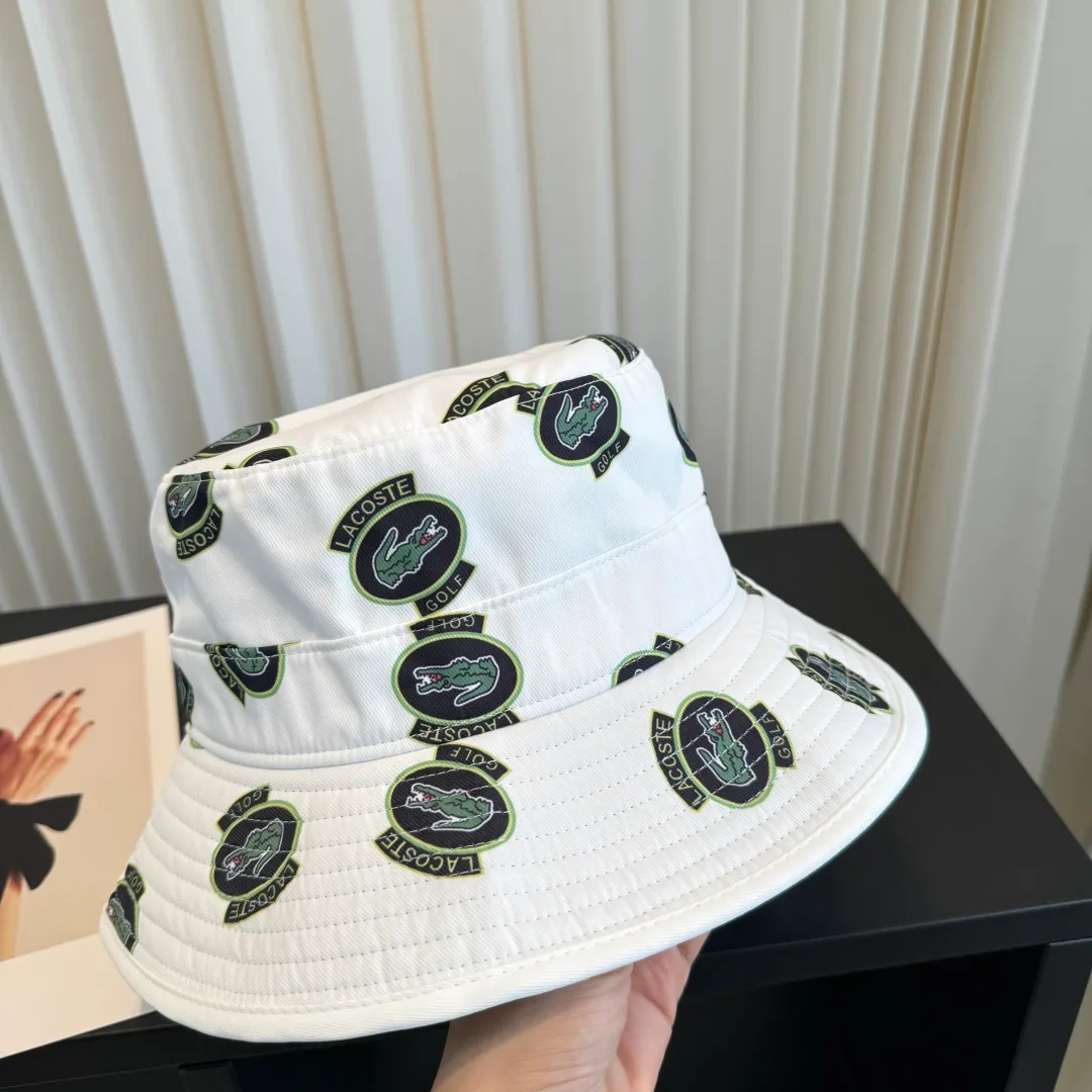 Lacoste Golf-Pattern Bucket Hat in White · view 5