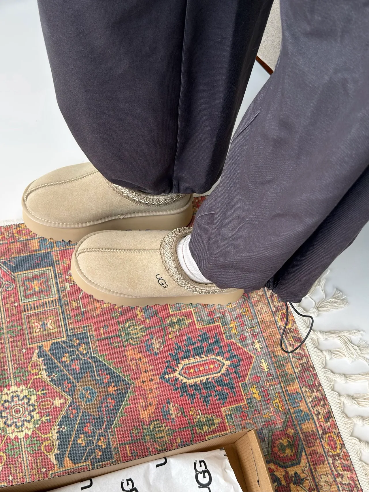 UGG Round-Toe Platform Mules in Beige · view 3