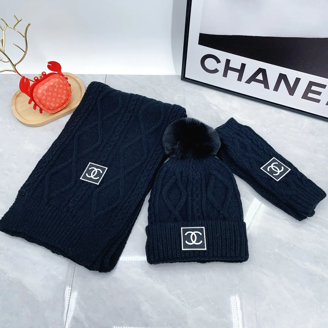 Chanel Wool Smooth Hat Scarf and Gloves Set in Blue · view 1