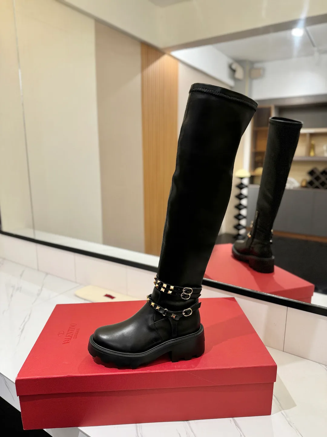 Valentino Cowhide Smooth Knee-High Boots in Black · view 1