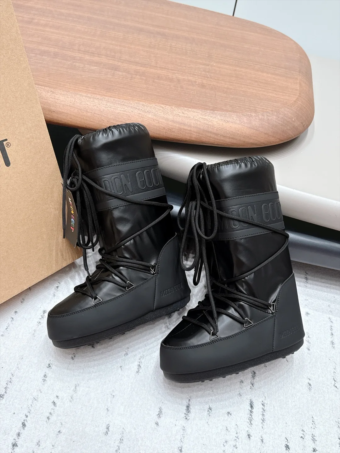 Moon Boot Lace-Up Snow Boots in Black · view 4