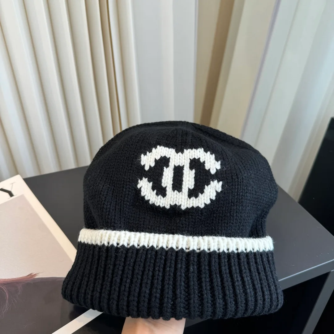 Chanel Ribbed Striped Beanie in Black · view 4