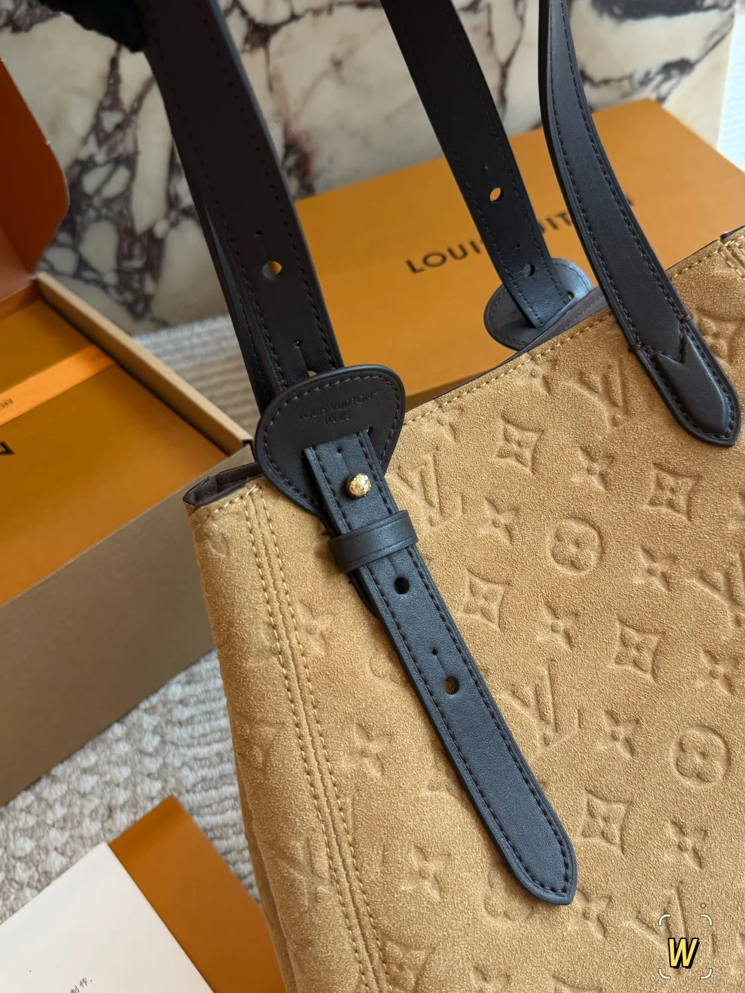Louis Vuitton Suede Tote in Tan · view 7