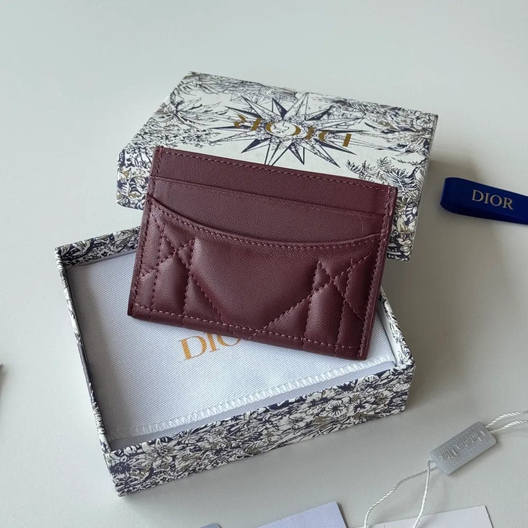 Dior Lambskin Quilted Letter Cardholder in Burgundy · view 3