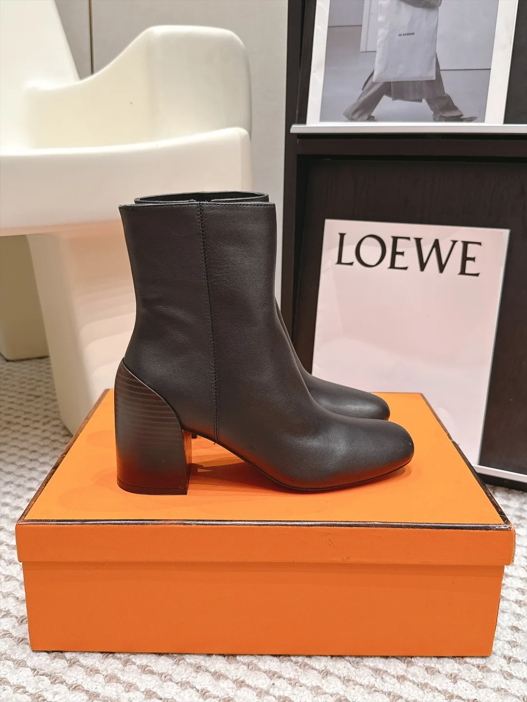 Loewe Smooth Square-Toe Ankle Boots in Black · view 2