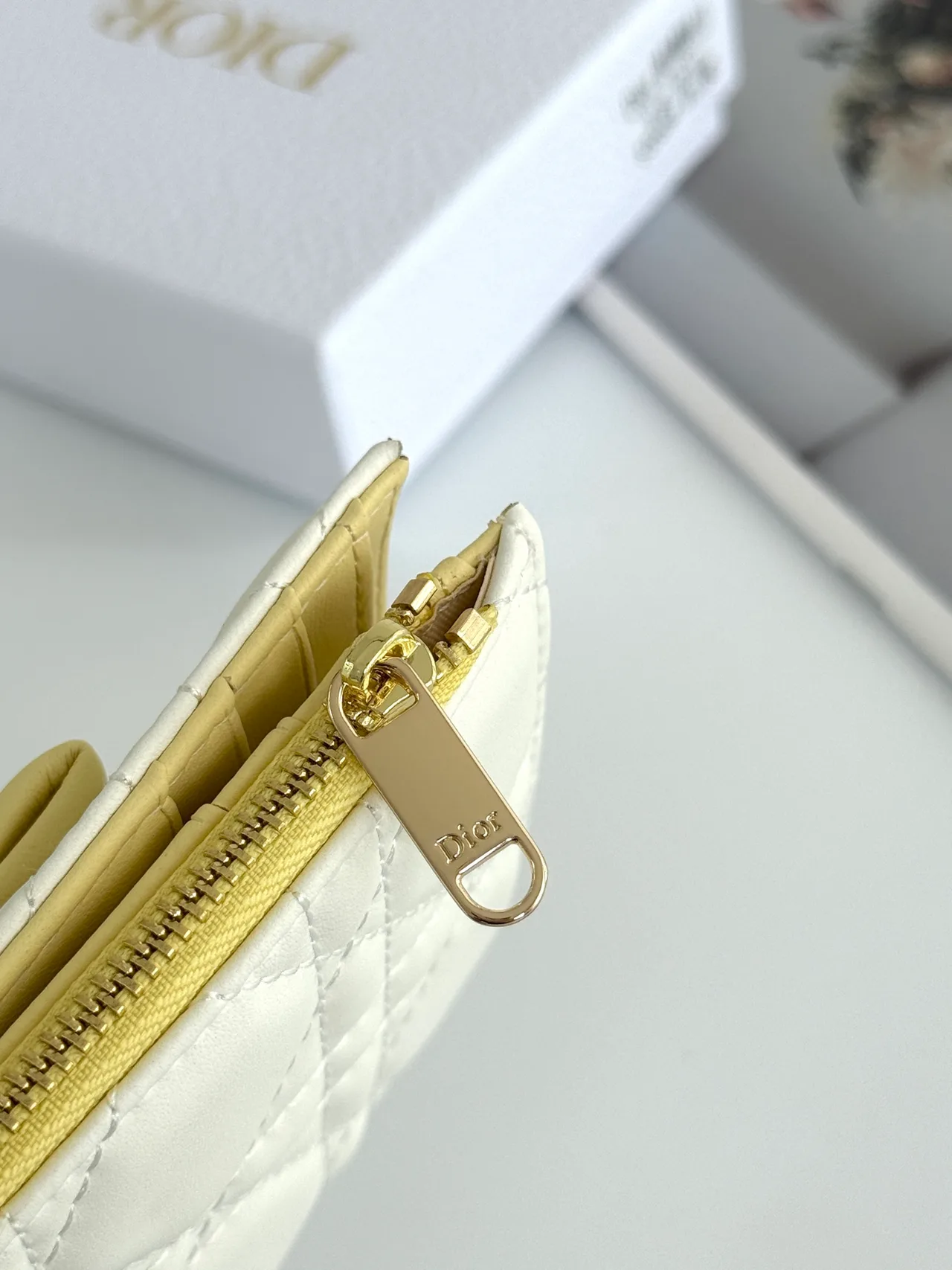 Dior Lambskin Quilted Glossy Wallet in White · view 4