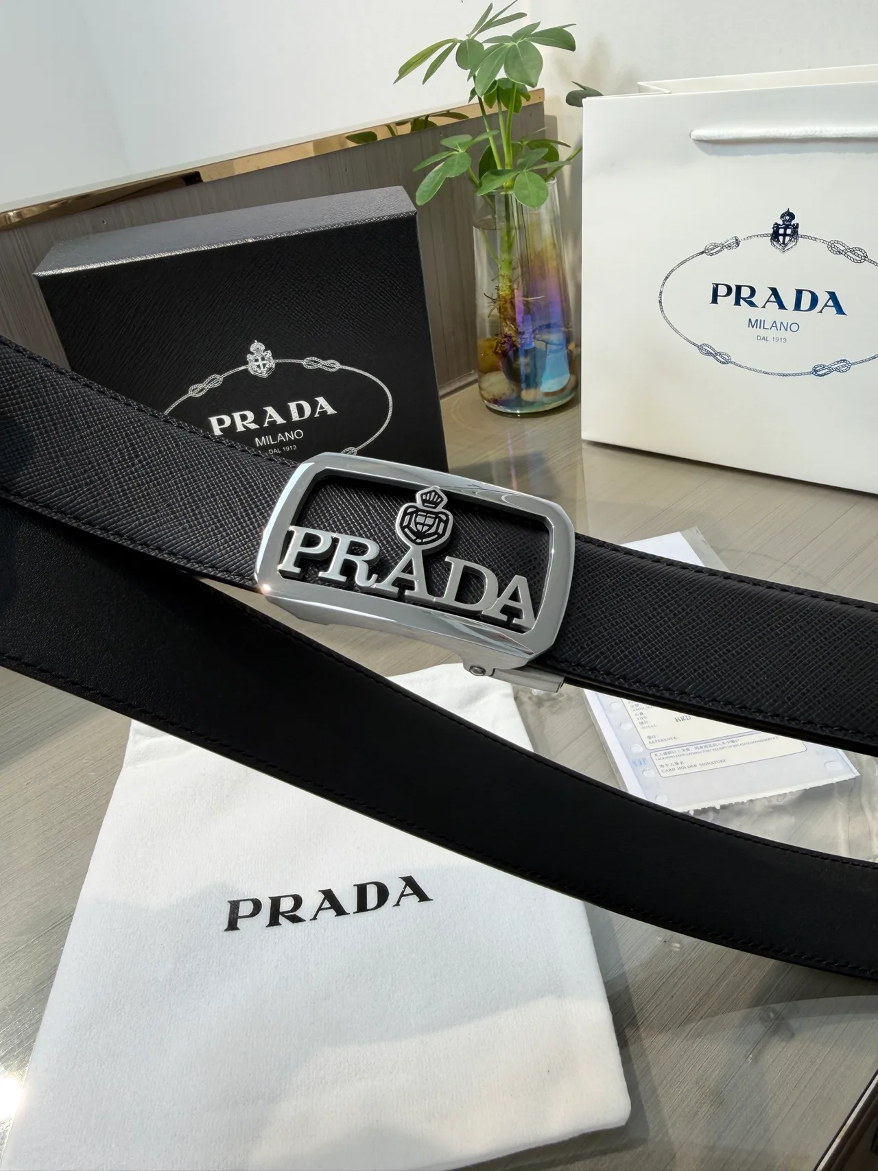 Prada Calfskin Glossy Belt in Black · view 5