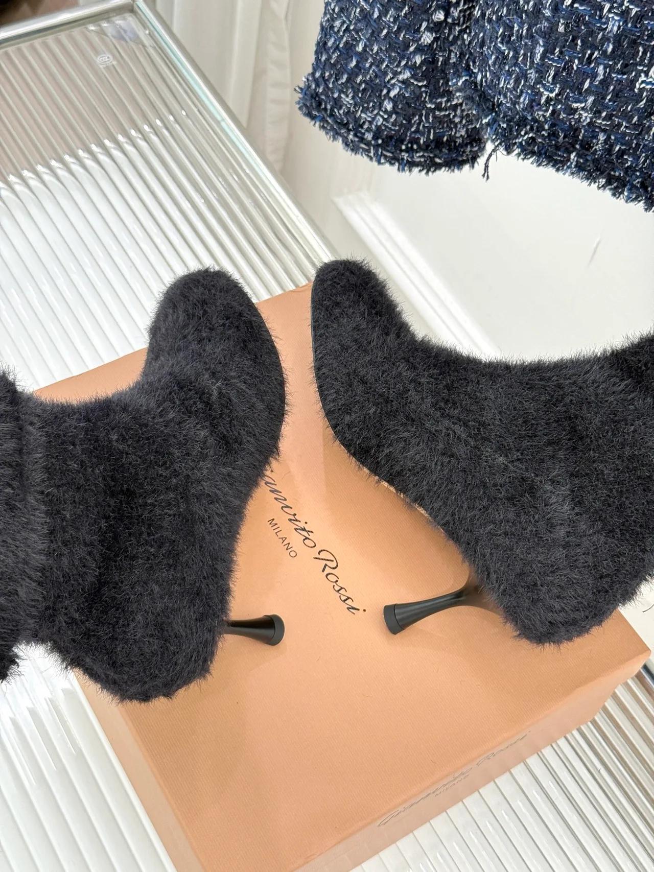 Gianvito Rossi Wool Fuzzy Ankle Boots in Black · view 7