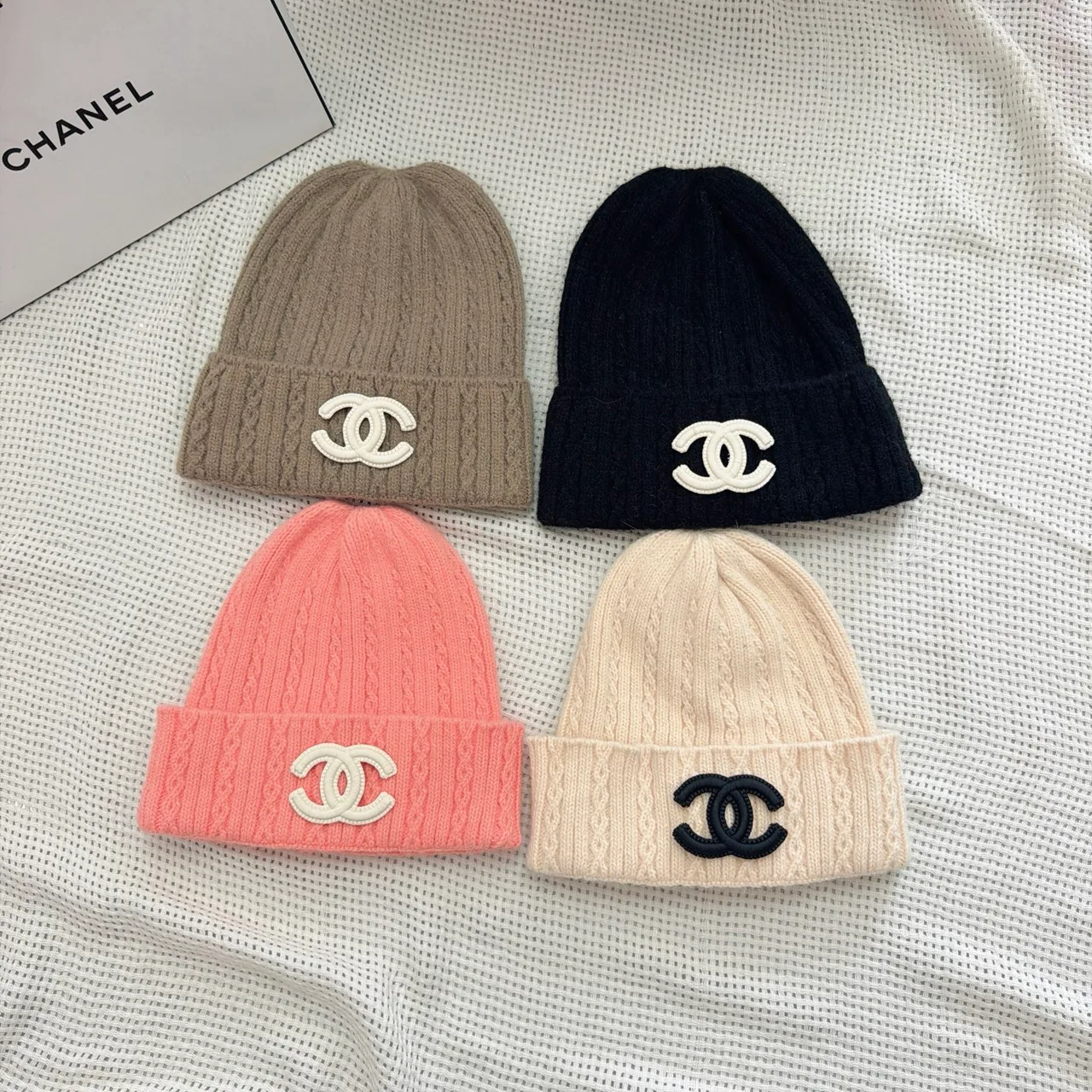 Chanel Beanie in Pink / Grey / White / Blue / Yellow / Orange · view 1