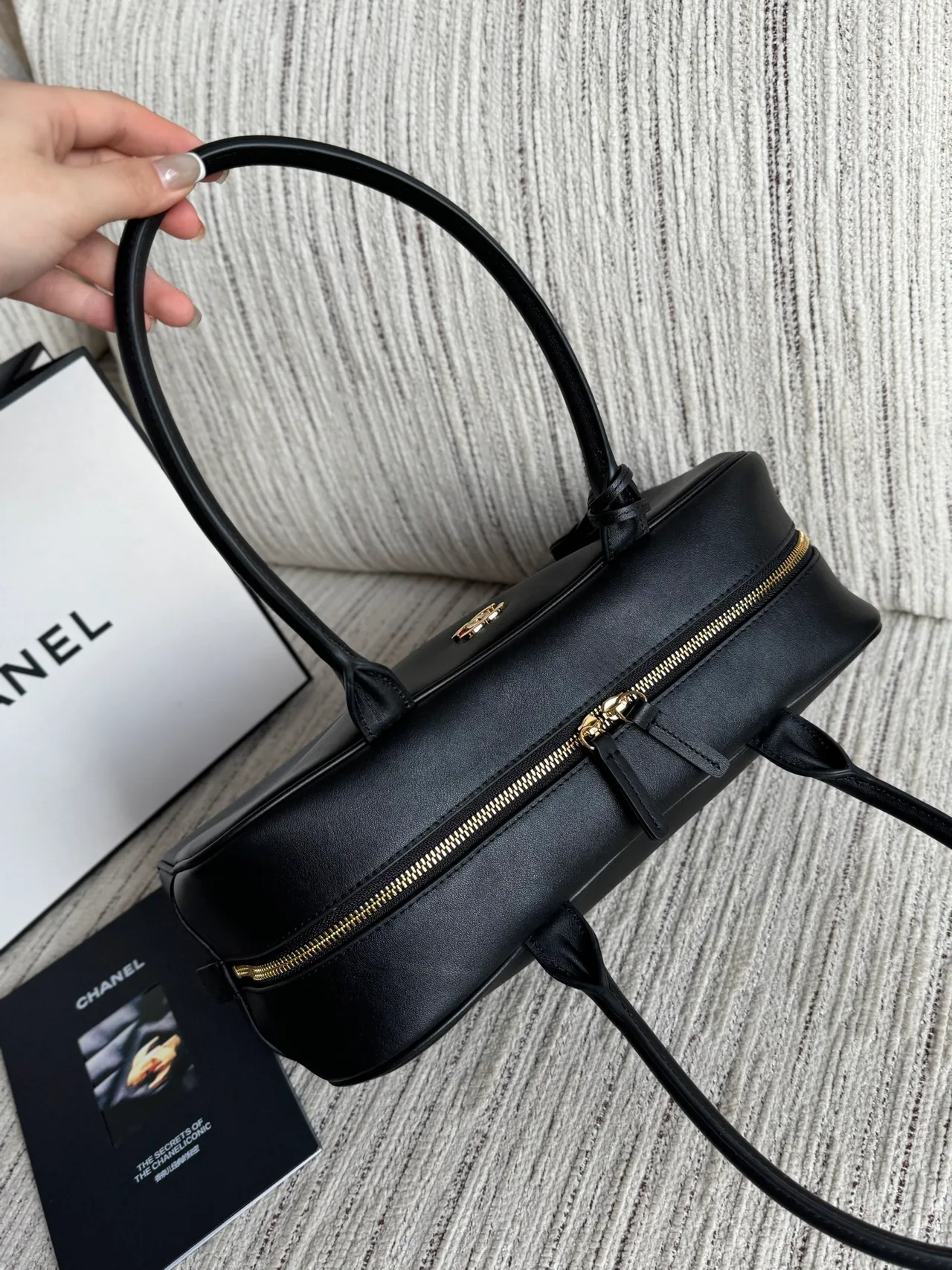 Chanel Glossy Top-Handle Bag in Black · view 5