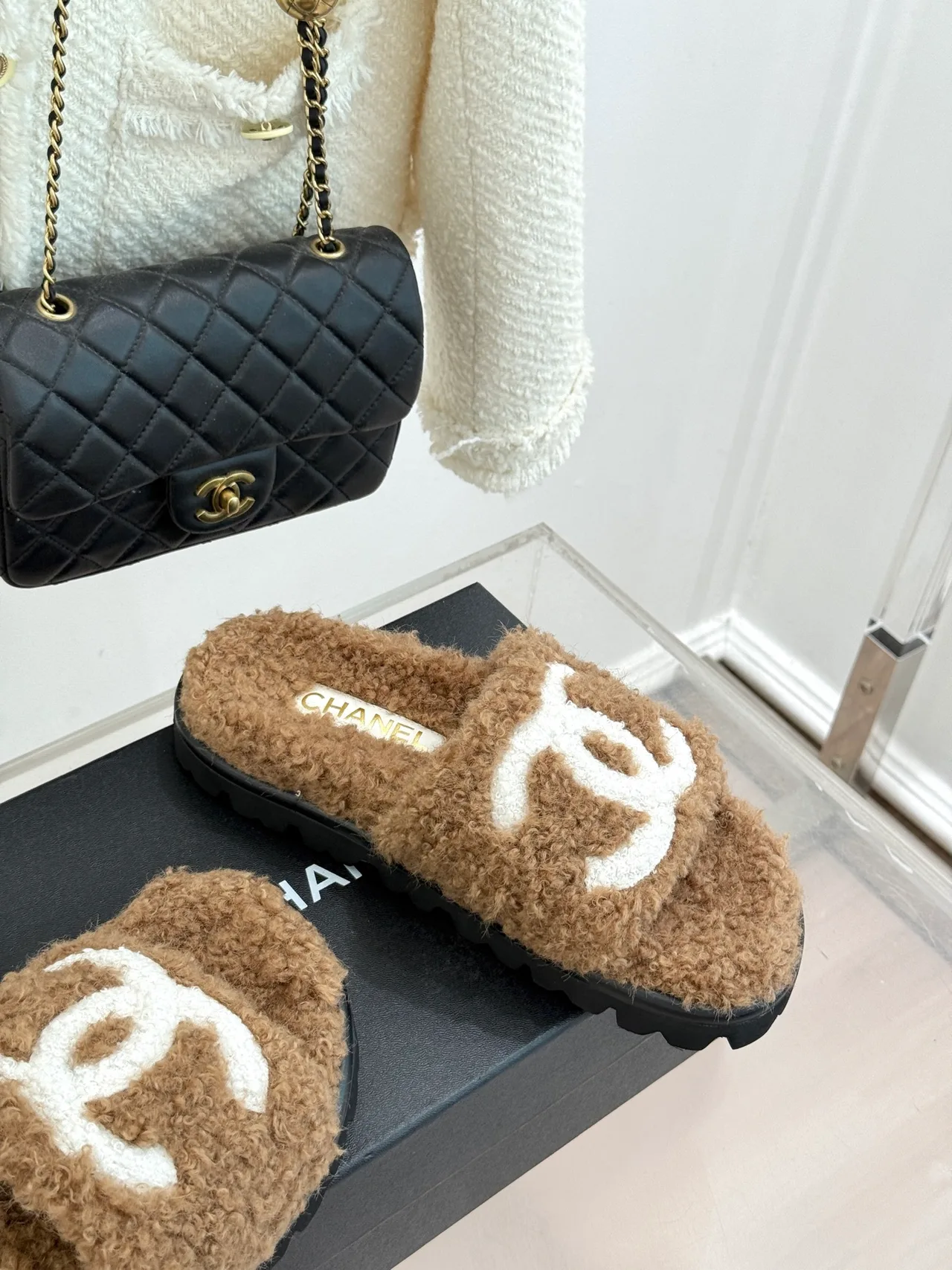 Chanel Denim Slippers in Tan · view 5