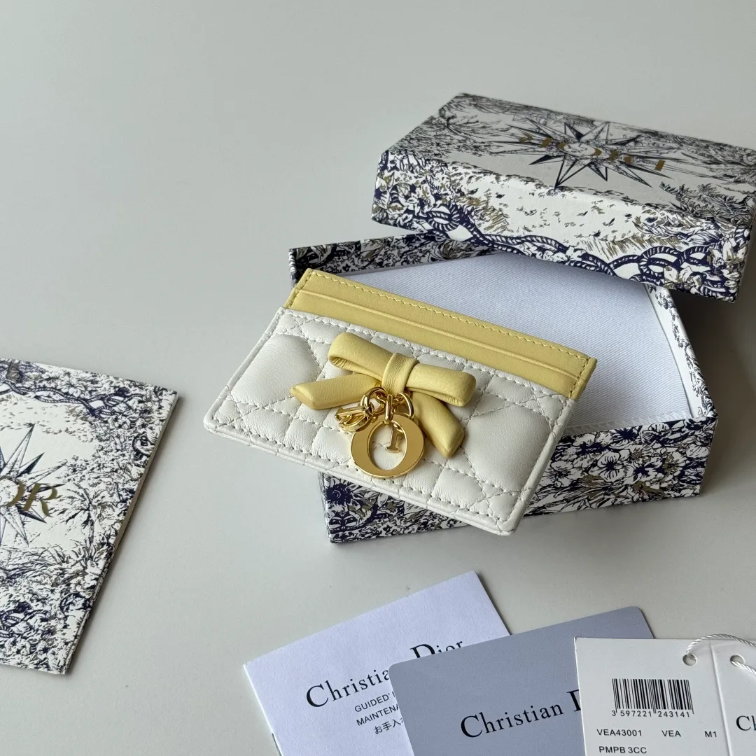 Dior Lambskin Quilted Bow Cardholder in White · view 4