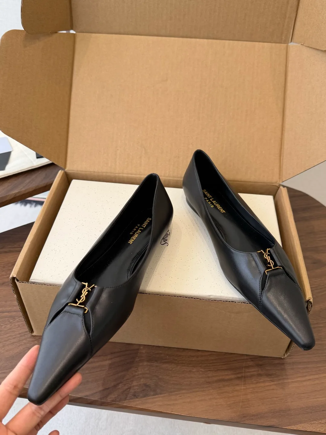 Saint Laurent Sheepskin Pointed-Toe Flats in Black · view 5