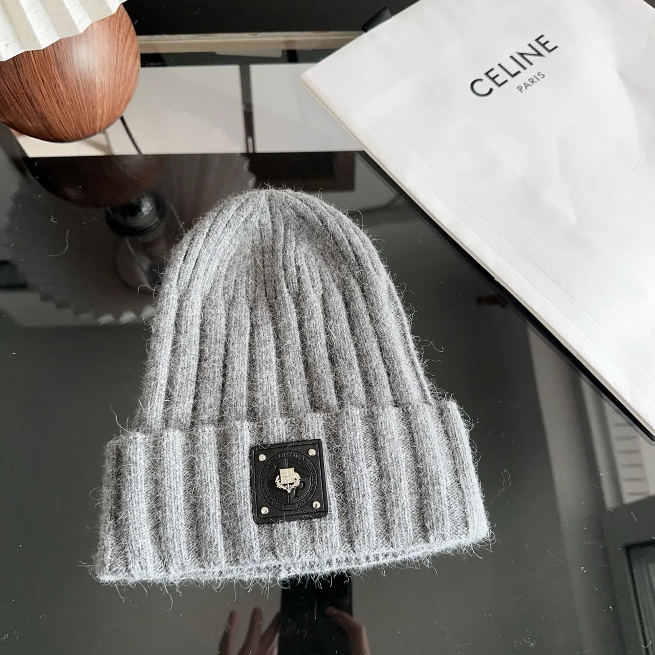 Celine Beanie in Grey & White & Black & Pink · view 5