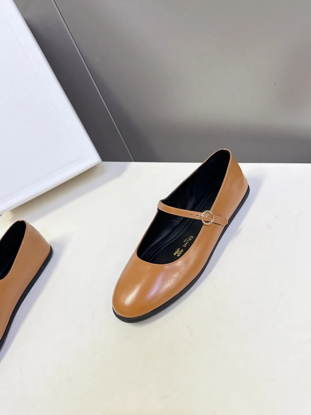 Celine Calfskin Mary Jane Flats in Tan · view 4