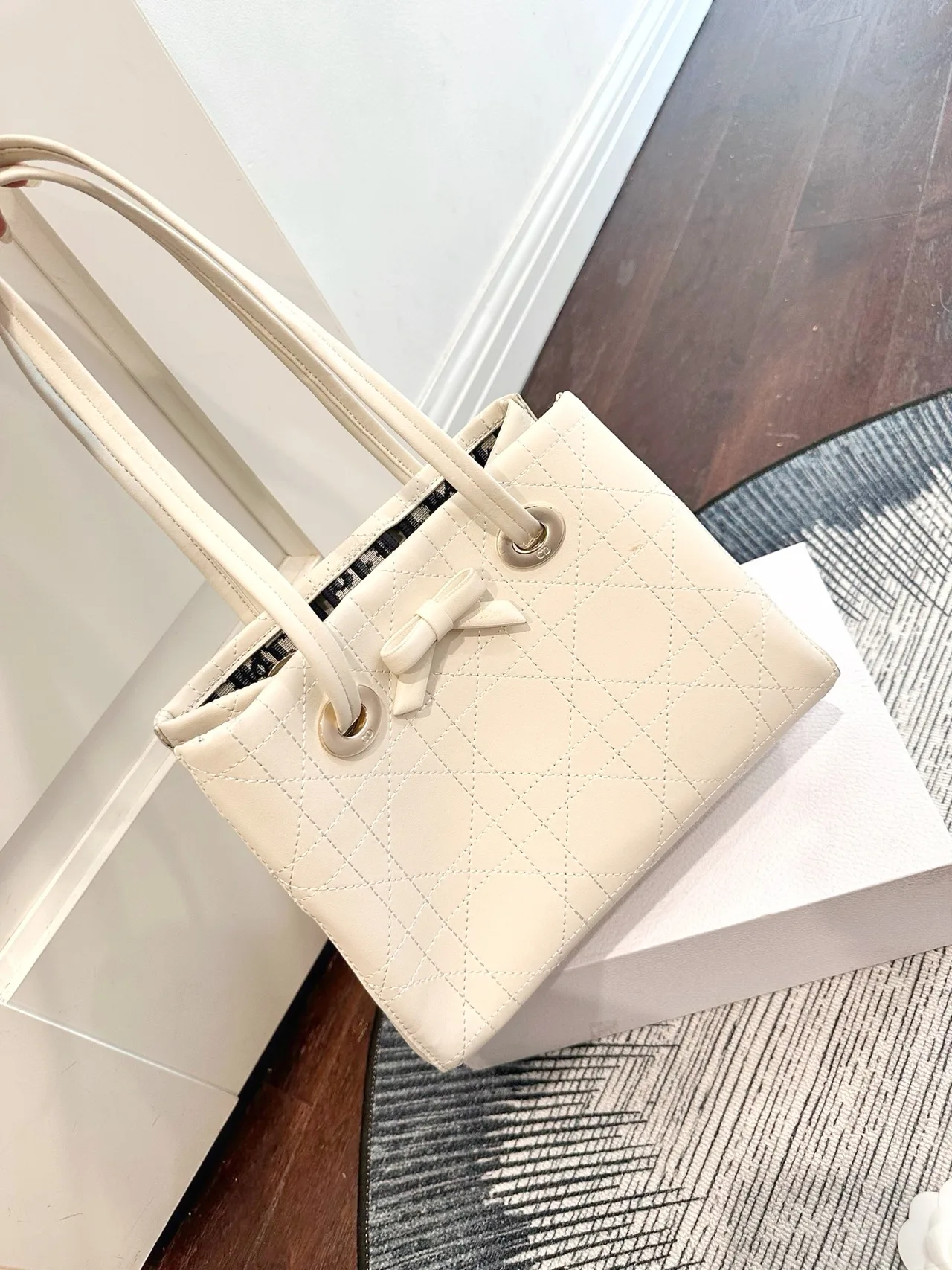 Dior Bow Tote in White · view 1