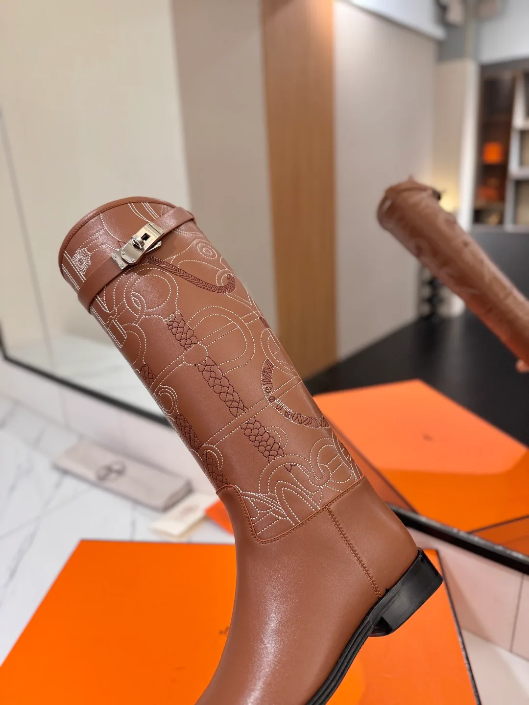 Hermes Cowhide Boots in Brown · view 8