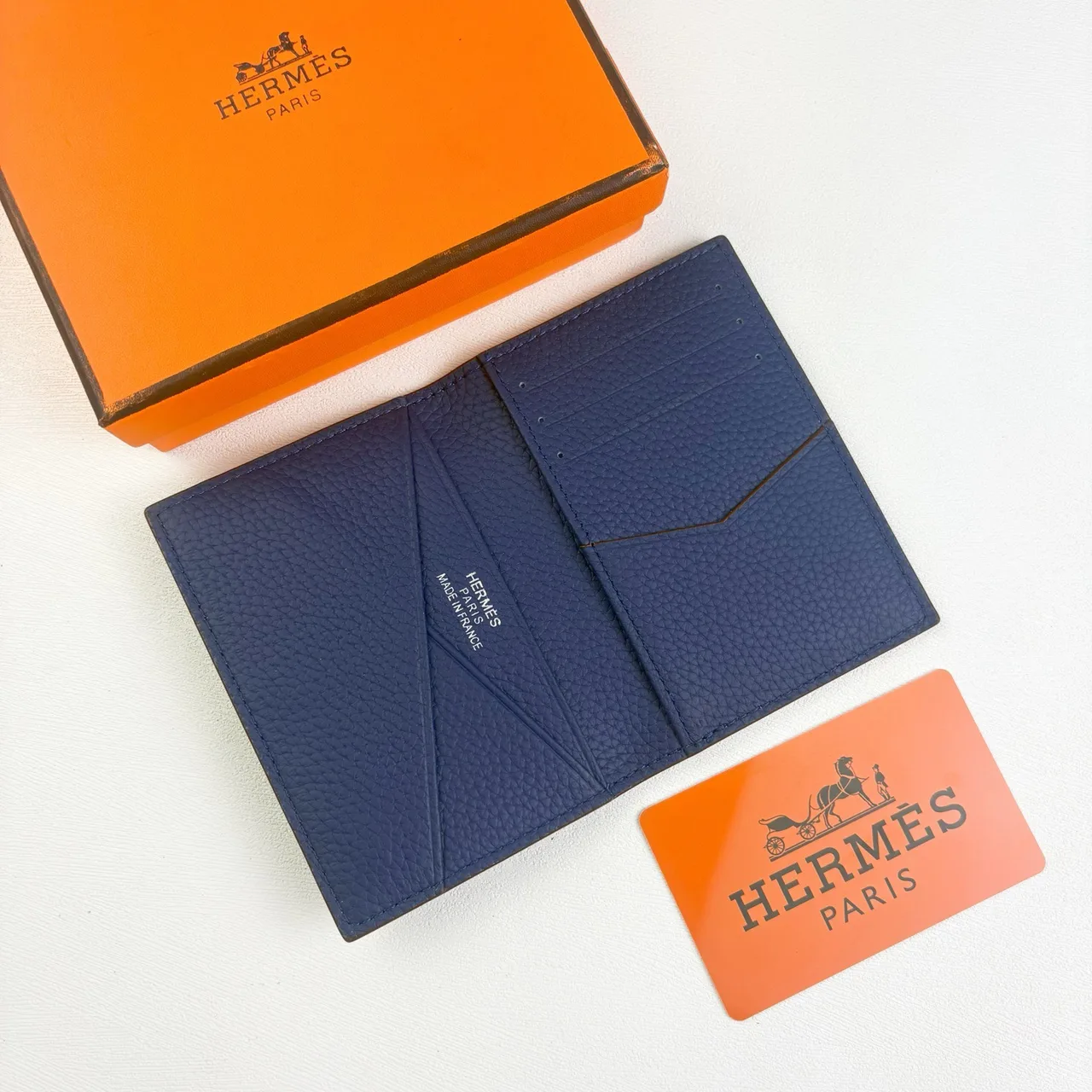 Hermes Calvi Cardholder in Blue & Brown · view 4