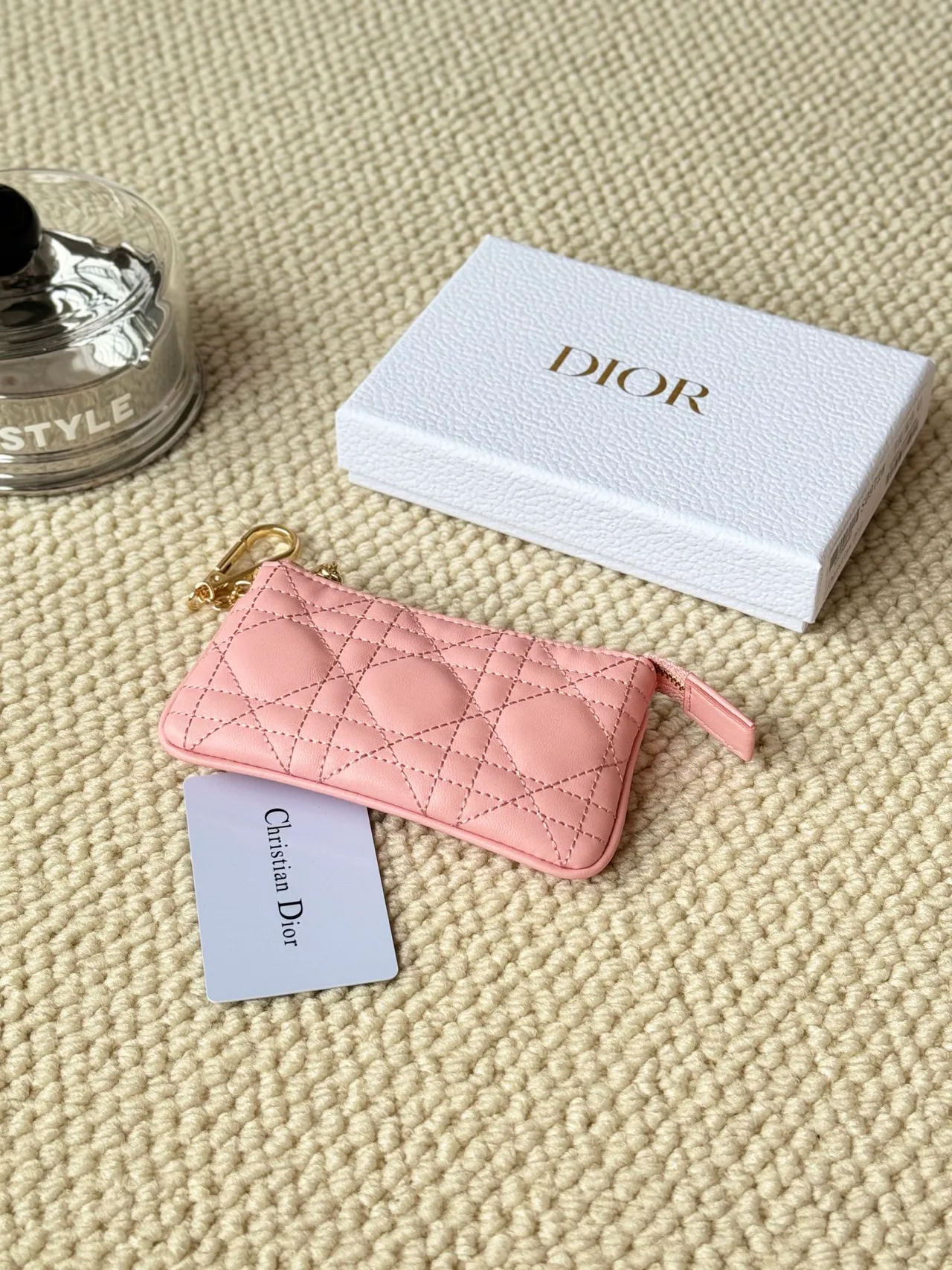 Dior Lambskin Quilted Zip Key Pouch in Pink · view 3