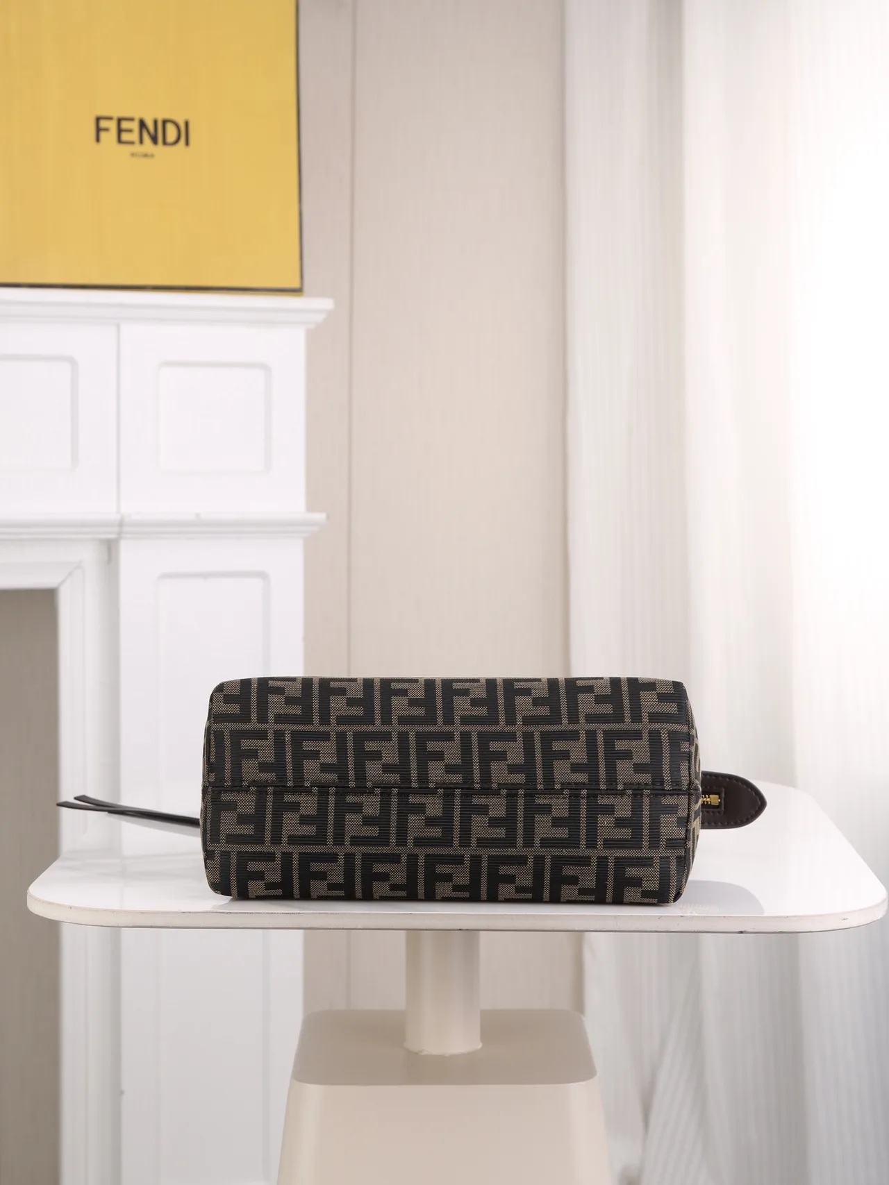 Fendi Calfskin FF-Monogram Top-Handle Zip Satchel in Brown · view 4