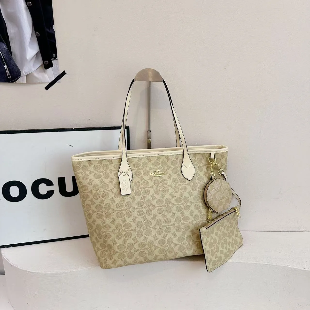 Coach Tote with Pouch in Black & Beige & Brown · view 2