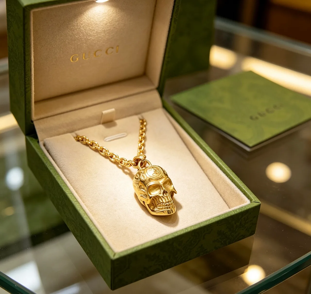 Gucci Glossy Skull Pendant Necklace in Gold · view 1