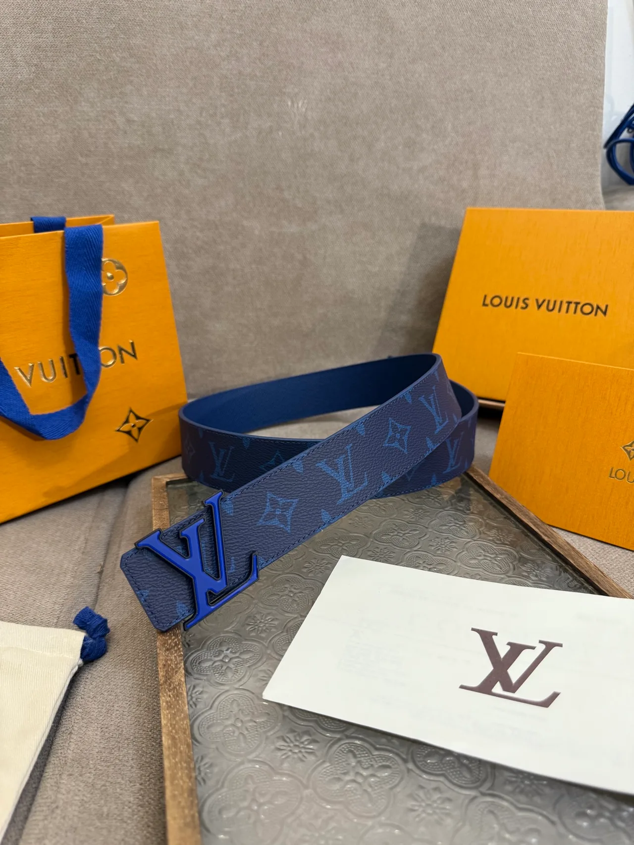 Louis Vuitton Leather Monogram Belt in Blue · view 2
