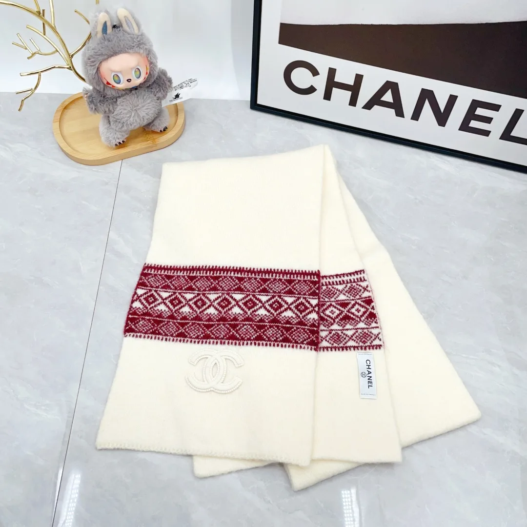 Chanel Wool Hat Scarf and Gloves Set in White · view 3