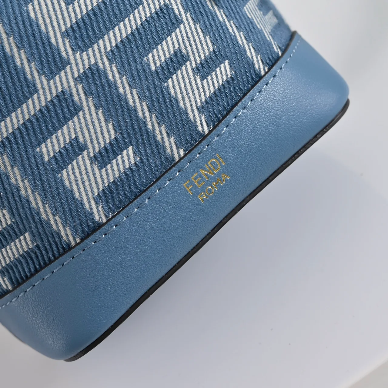 Fendi Calfskin Embroidered Bucket Bag in Blue · view 5
