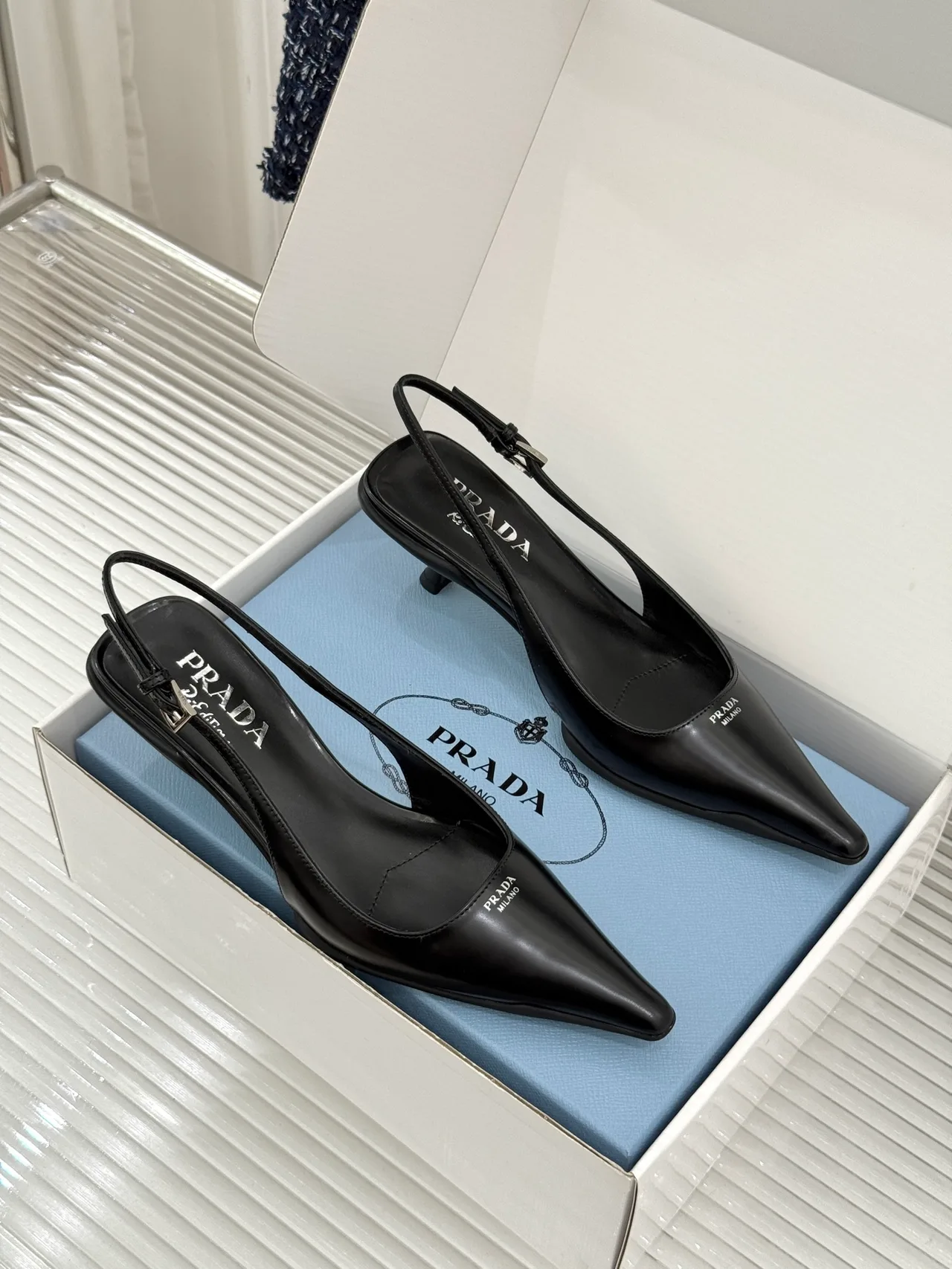 Prada Pointed Slingback Pumps in Black · view 4