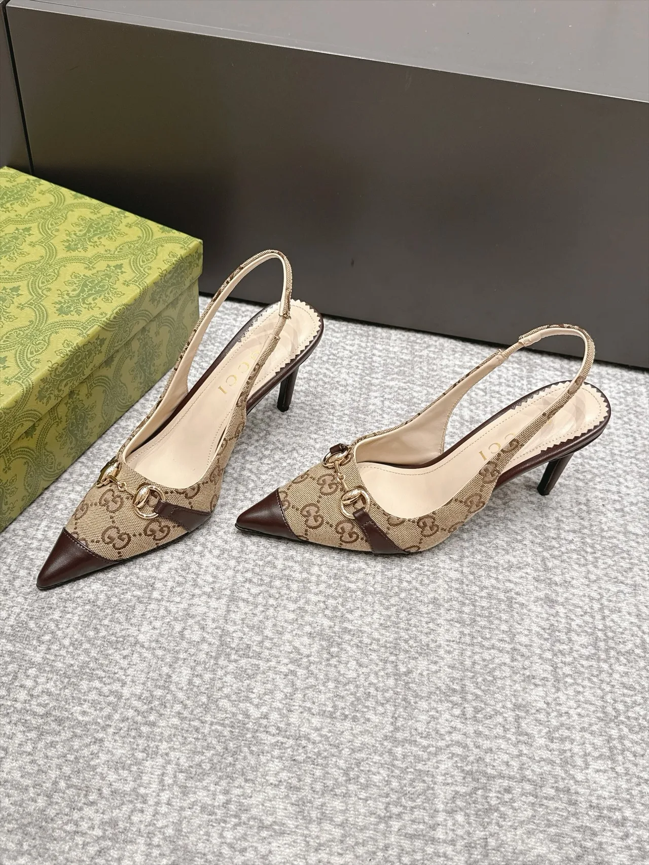 Gucci Monogram Slingback Pumps in Beige · view 2
