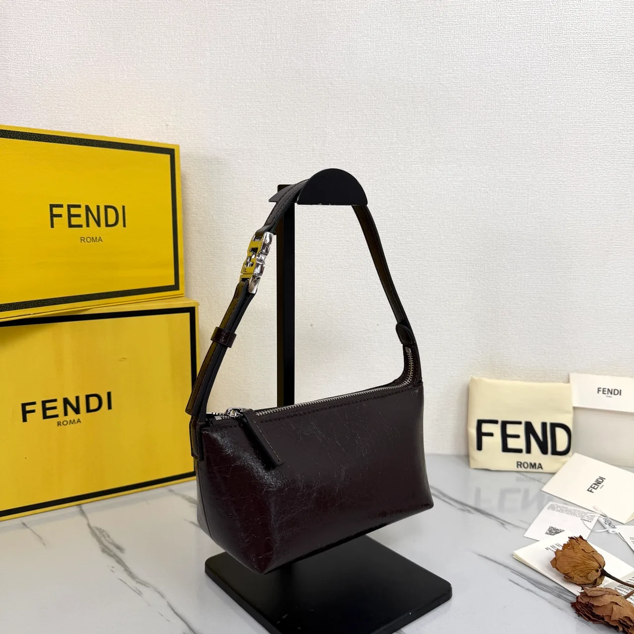 Fendi Baguette Cowhide Smooth Hobo Bag in Brown · view 2