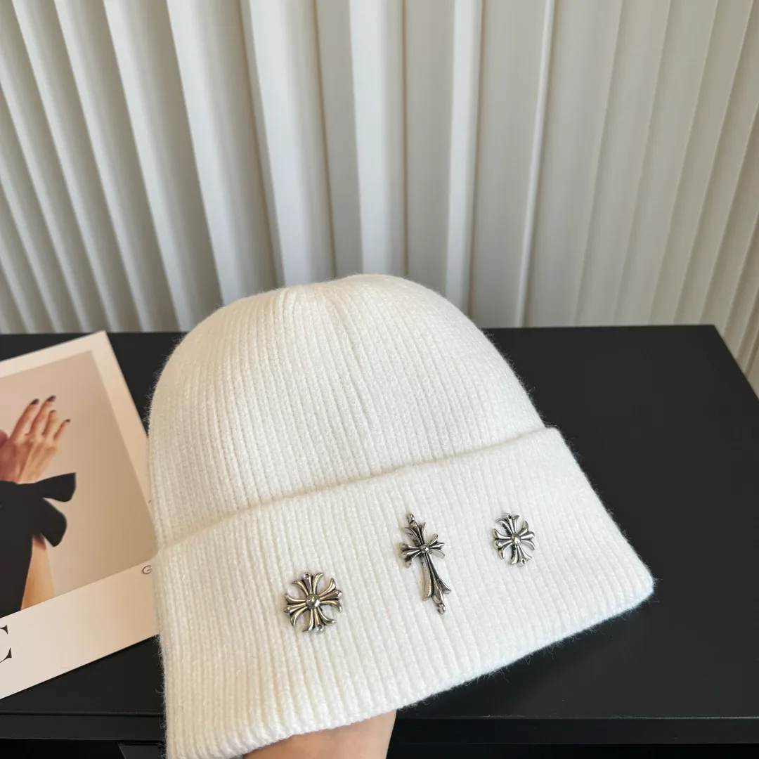 Chrome Hearts Ribbed Motif Knit Beanie in White · view 4