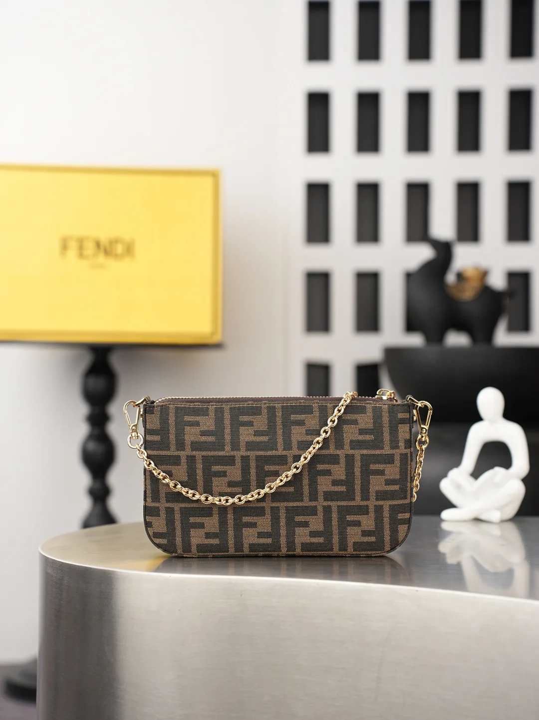 Fendi Baguette Denim Clutch in Brown · view 3