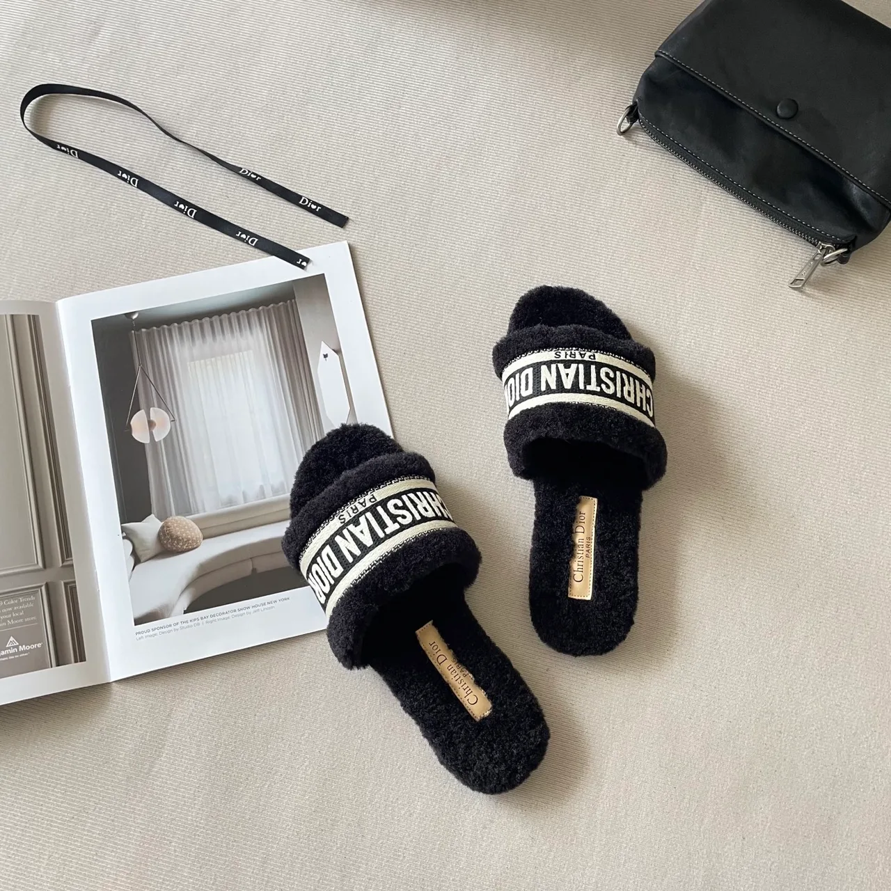 Dior Wool Cashmere Fuzzy Slides in Black · view 6