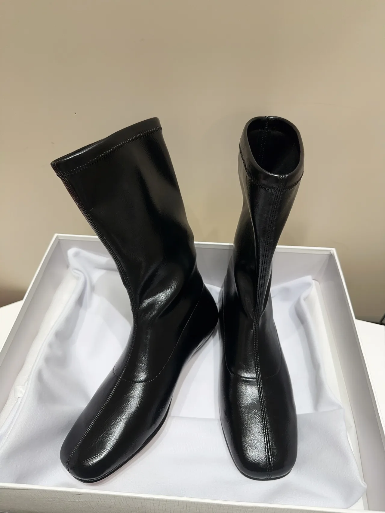 The Row Cowhide Sheepskin Glossy Round-Toe Ankle Boots in Black · view 4