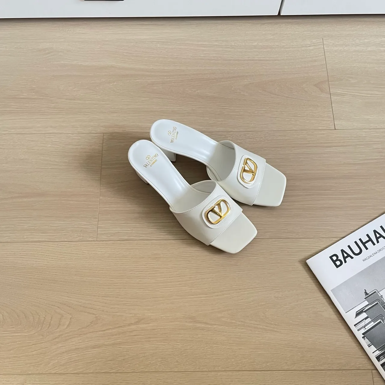 Valentino Sheepskin Smooth Square-Toe Mules in White · view 3