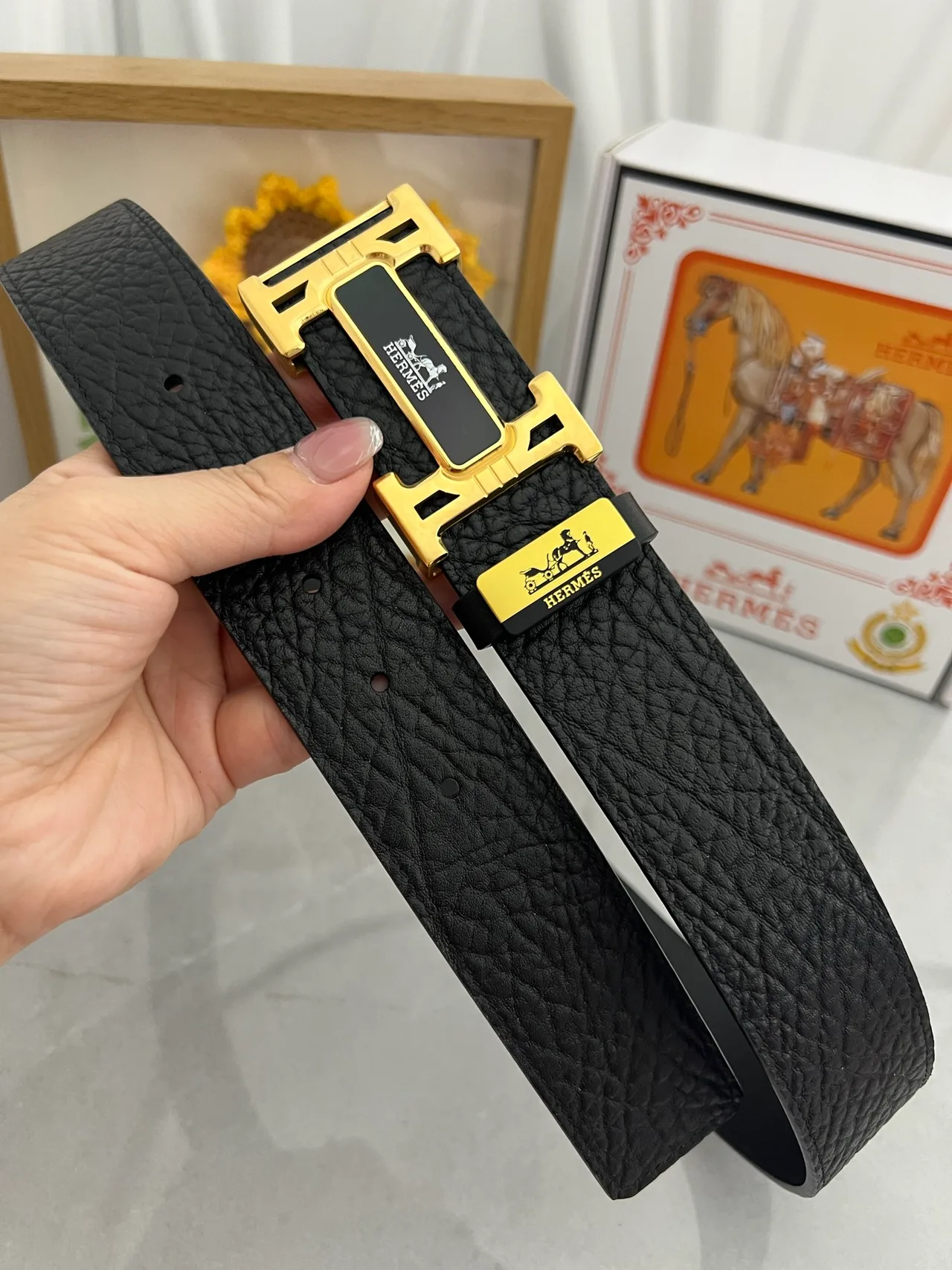 Hermes Rectangular H buckle belt in Black · view 4