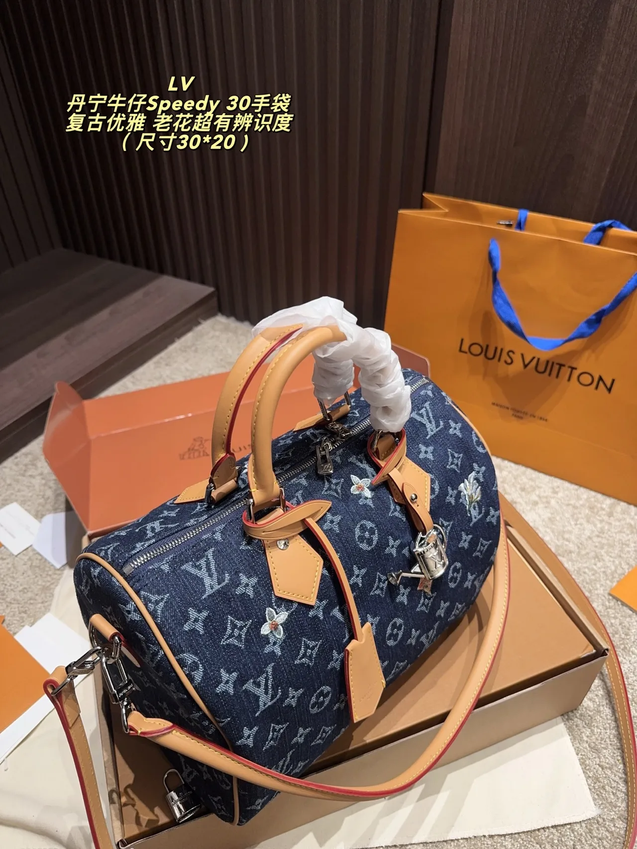 Louis Vuitton Denim Speedy 30 Handbag in Blue · view 2