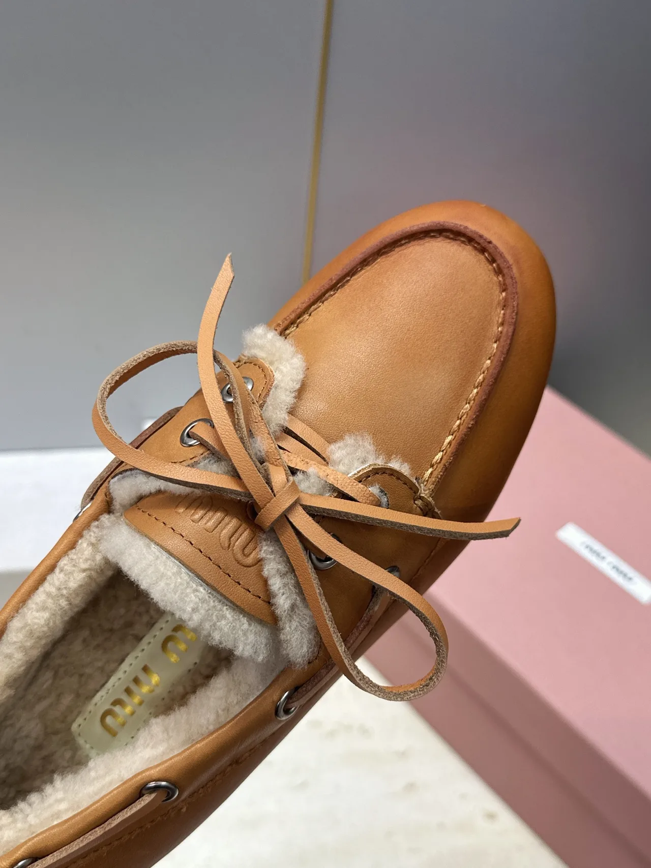Miu Miu Calfskin Smooth Loafers in Tan · view 7