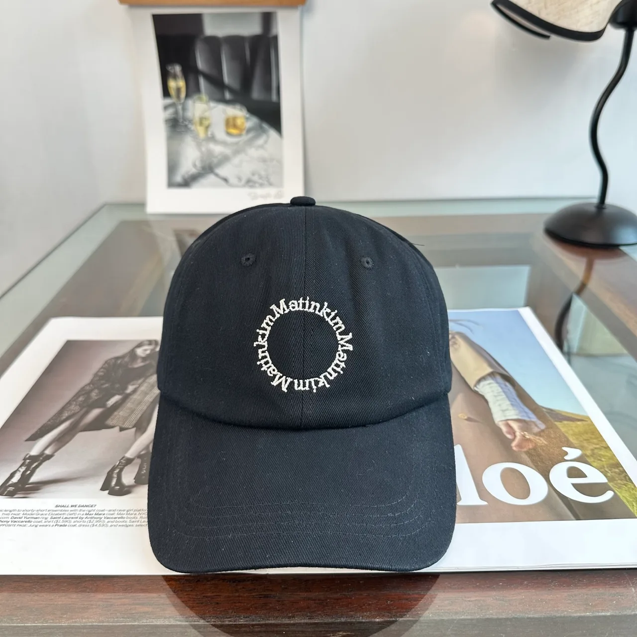 Matin Kim Embroidered Baseball Cap in Black & White & Blue · view 1