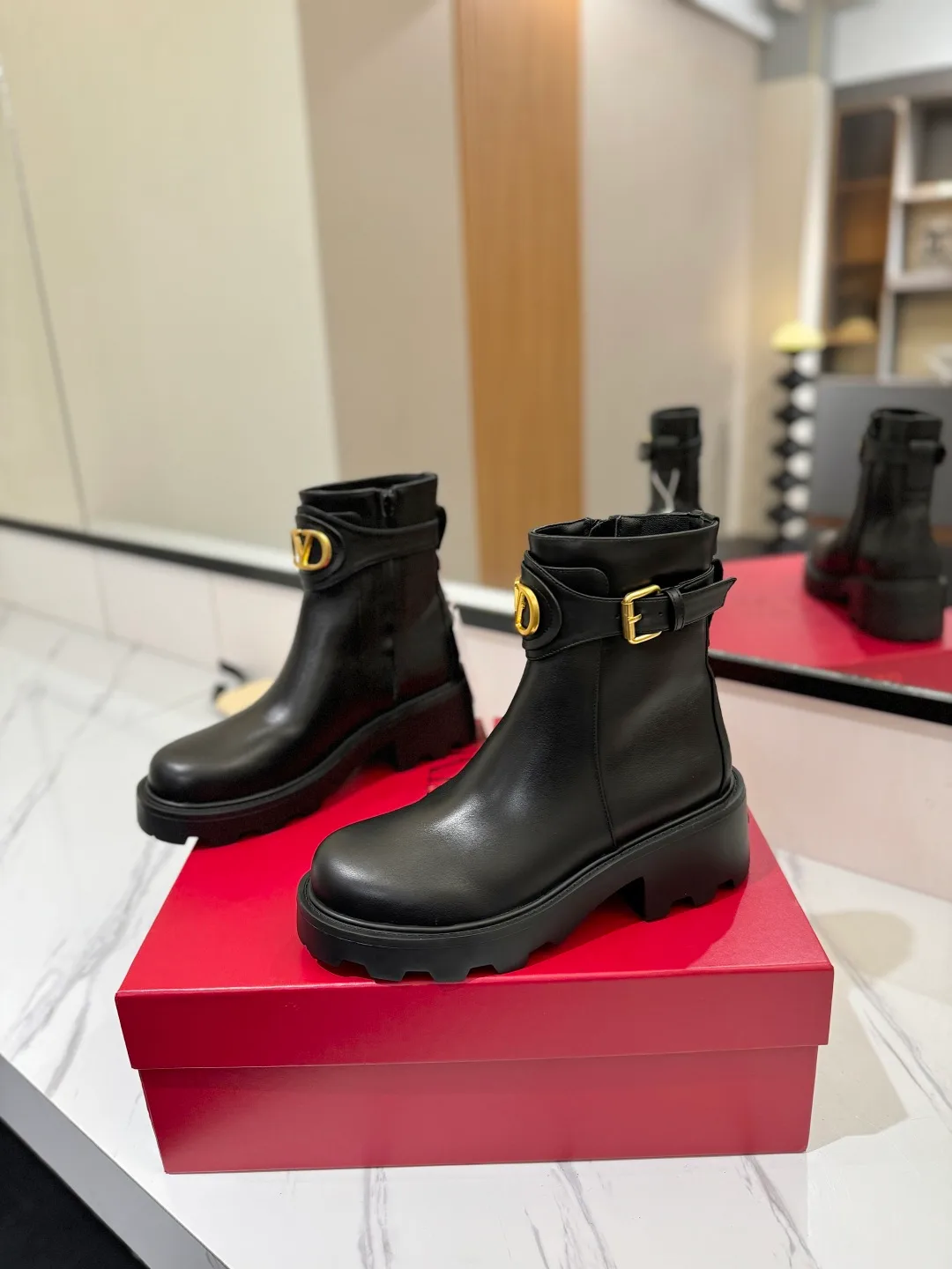 Valentino Calfskin Smooth Ankle Boots in Black · view 2