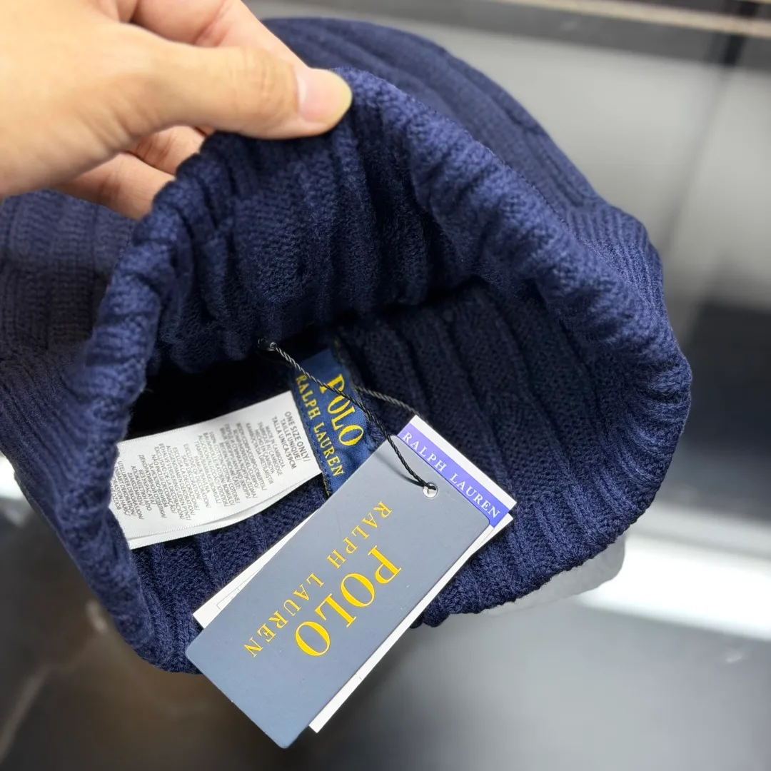 Ralph Lauren Cable-Knit Beanie in Blue & Grey & White · view 8