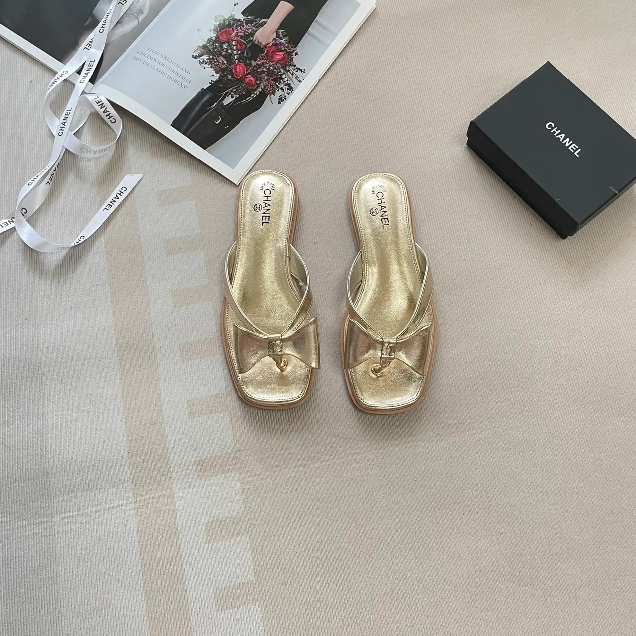 Chanel Thong Slides in Gold / Black / White / Brown / Silver · view 1