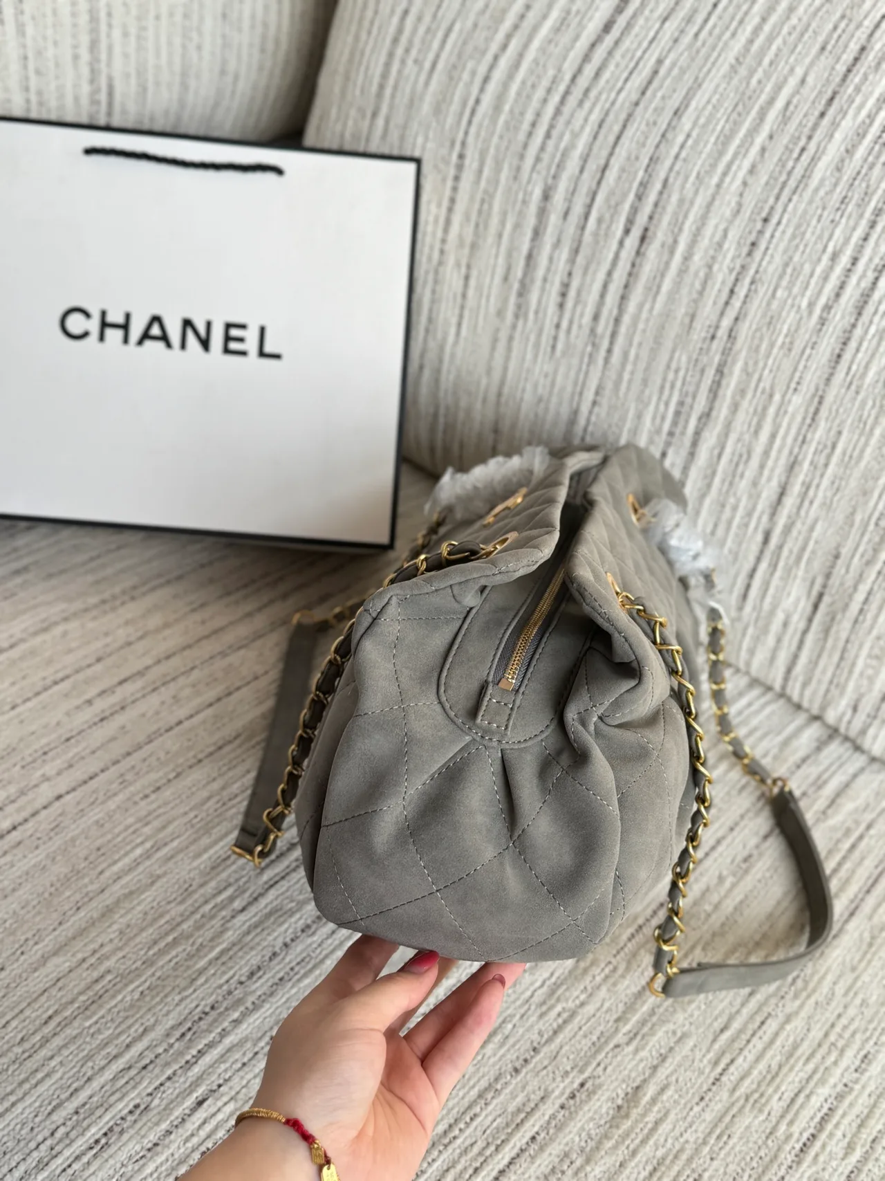 Chanel Quilted Matte Hobo Clutch in Grey · view 2