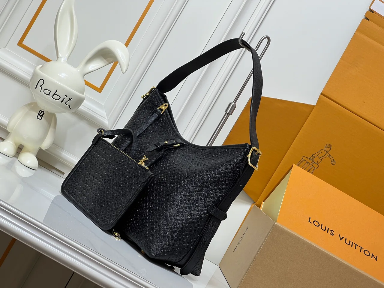 Louis Vuitton Leather Carryall with pictured zip pouch in Black · view 8