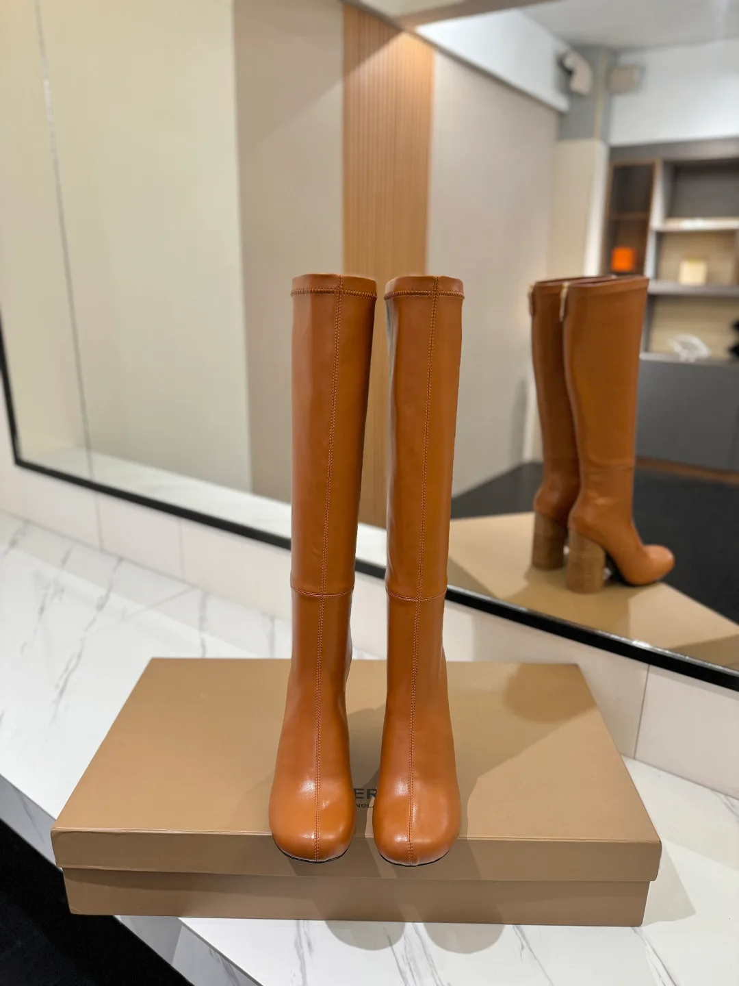 Burberry Glossy Knee-High Boots in Tan · view 3